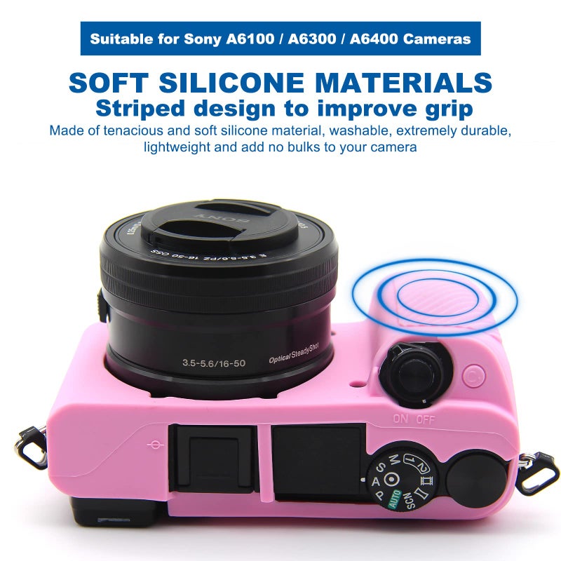 Easy Hood Case for Sony Alpha A6100 A6300 A6400 ILCE-6100 ILCE-6300 ILCE-6400 Digital Camera, Anti-Scratch Soft Silicone Housing Protective Cover Protector Skin (Pink) - Image 2